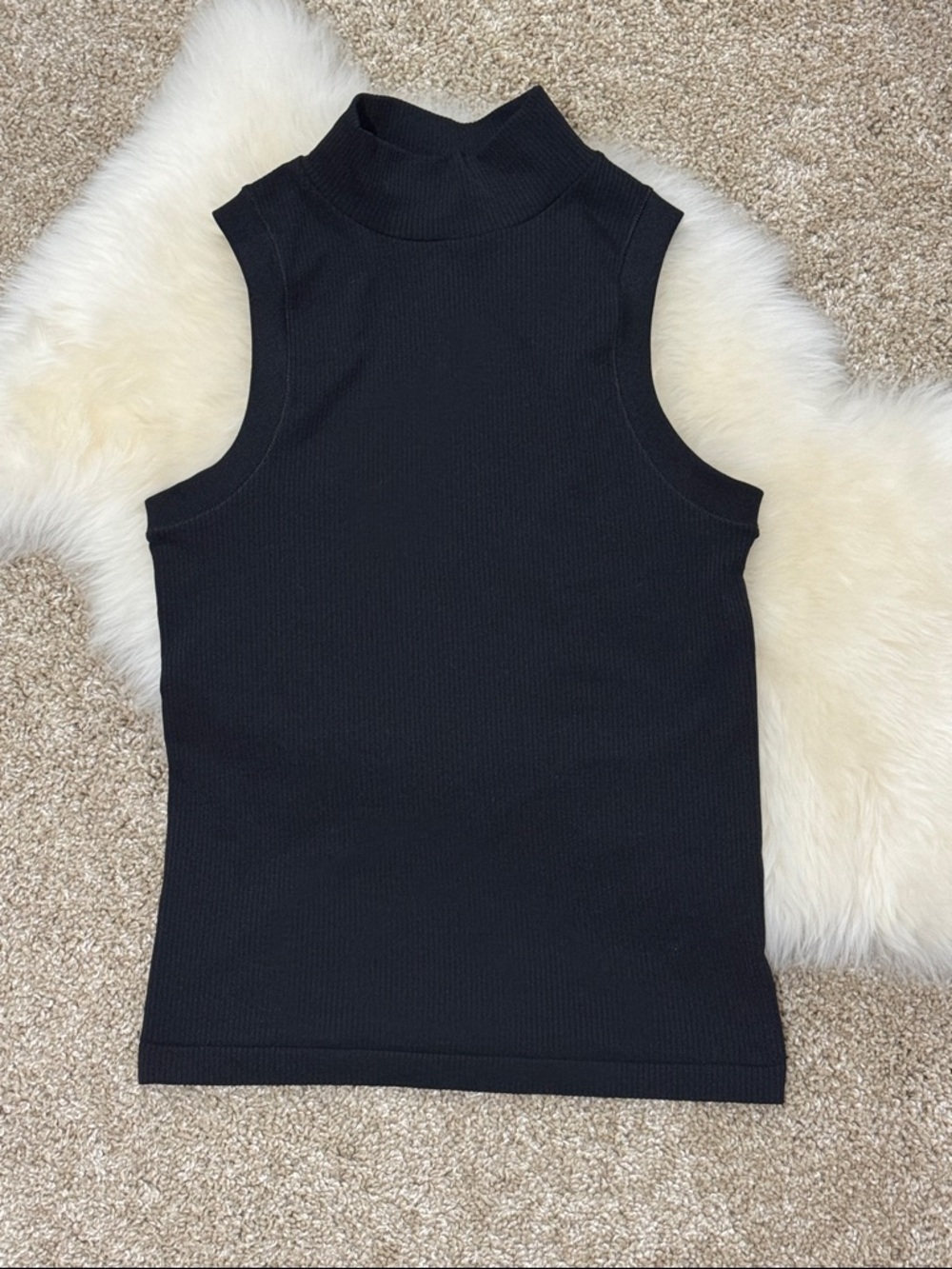Athleta Renew Seemless Black Sleeveless Ribbed Mock Neck Ribbed Tank Size S